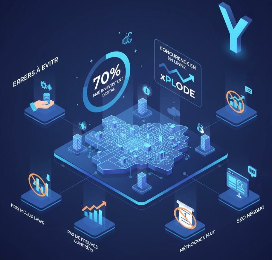 Illustration isométrique 3D de l'analyse de la concurrence et de la croissance du marché digital pour les entreprises à Toulouse.