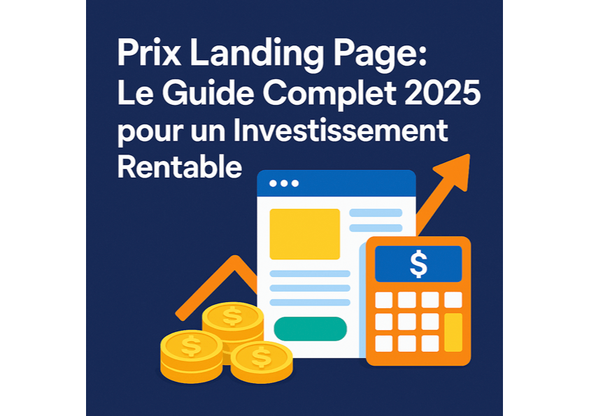 Illustration de guide complet 2025 sur le prix d’une landing page, avec design moderne et éléments digitaux