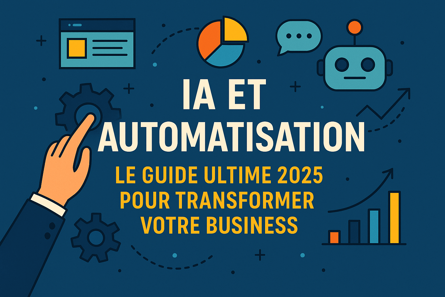 Illustration qui reprend les enjeux de l'IA et de l'automatisation en 2025