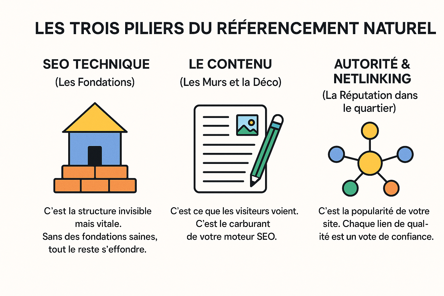 Les 3 piliers obligatoires pour avoir un bon SEO
