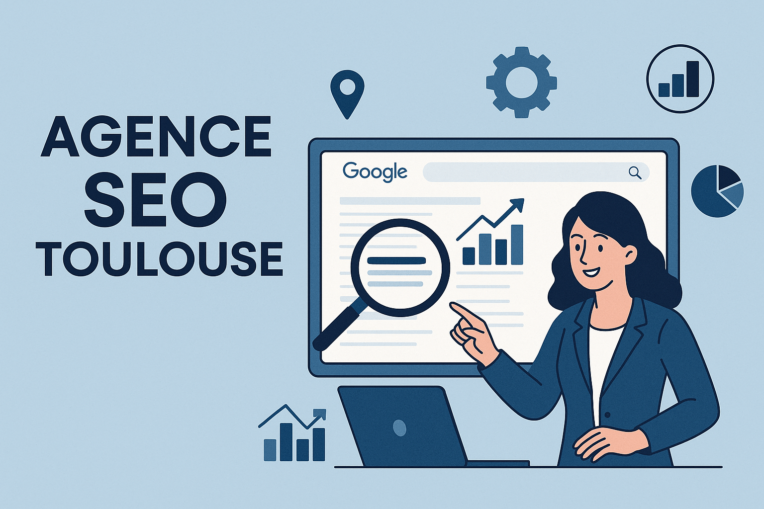 Agence SEO Toulouse avec experte en référencement naturel présentant résultats Google