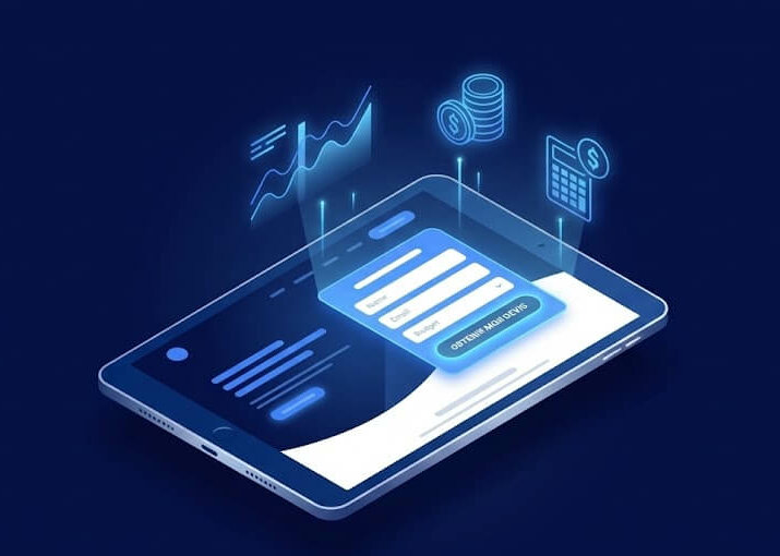 Exemple visuel d’une landing page moderne affichée sur une tablette avec formulaire et bouton d’appel à l’action