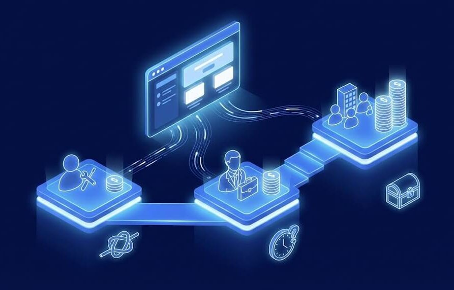 Illustration de guide complet 2025 sur le prix d’une landing page, avec design moderne et éléments digitaux