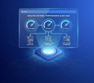 Analyse site web avec indicateurs de performance, SEO et expérience utilisateur