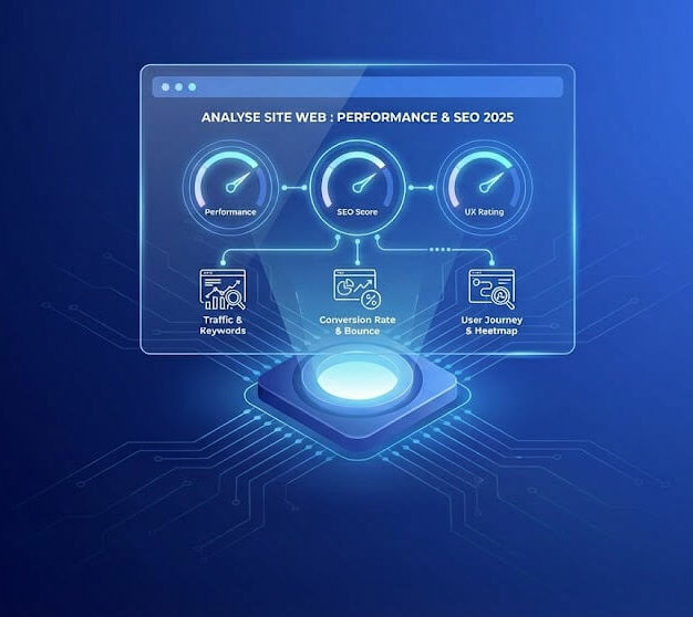 Analyse site web avec indicateurs de performance, SEO et expérience utilisateur