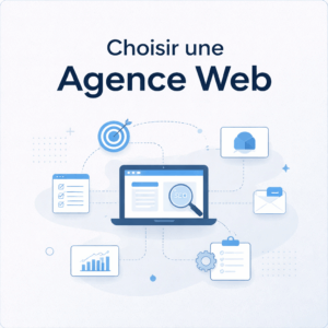Illustration minimaliste représentant le processus de réflexion pour choisir une agence web et structurer un projet digital