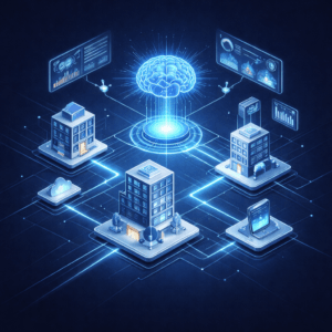 illustration transformation digitale entreprise avec outils numériques et réseau de données