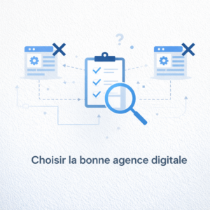 Illustration minimaliste représentant la sélection d’une agence digitale pour accompagner une stratégie numérique